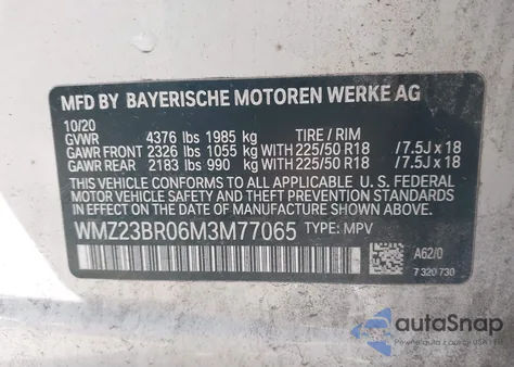 2021 Mini Countryman Oxford Edition z USA, uszkodzony, nr VIN WMZ23BR06M3M77065